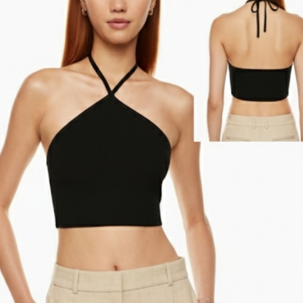 Dreamers by Debut Black Ribbed Halter Top - Babaton Style - Size S